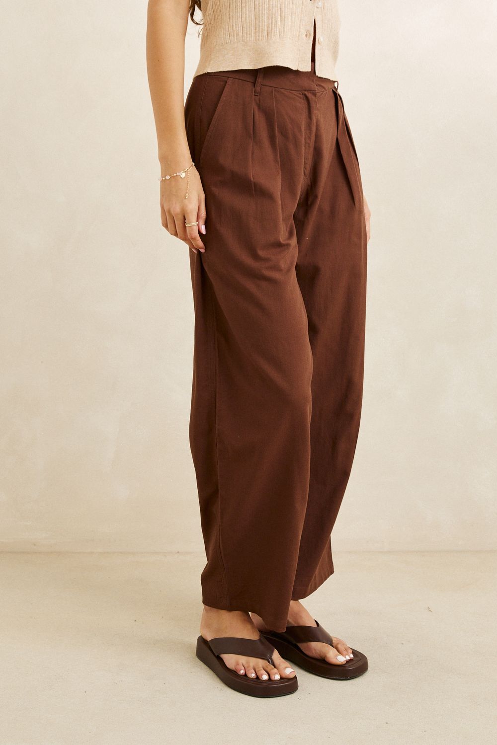 RHYTHM WOMENS VENICE TAILORED LINEN PANT - CHOCOLATE
