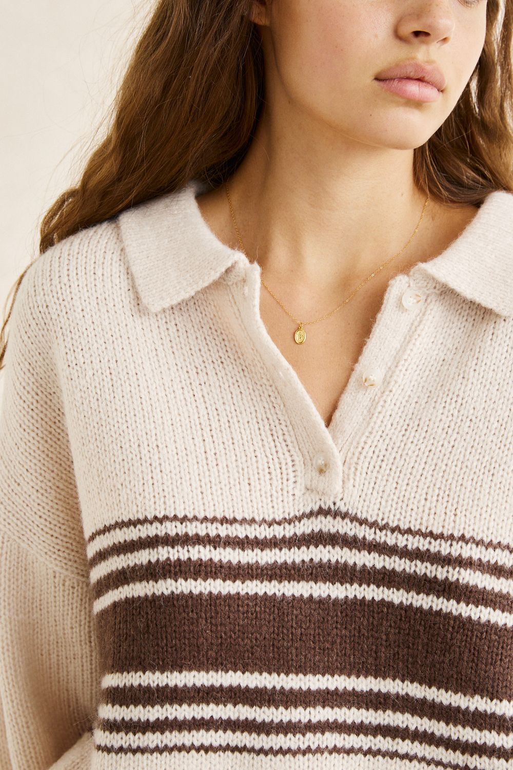 RHYTHM WOMENS STRATA KNIT COLLARED JUMPER - NATURAL