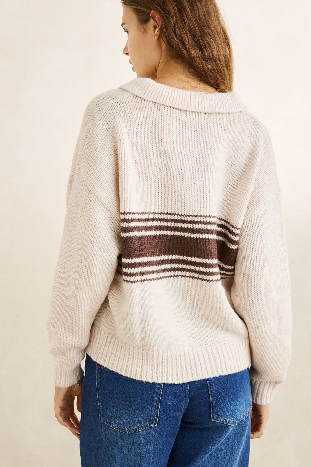 RHYTHM WOMENS STRATA KNIT COLLARED JUMPER - NATURAL