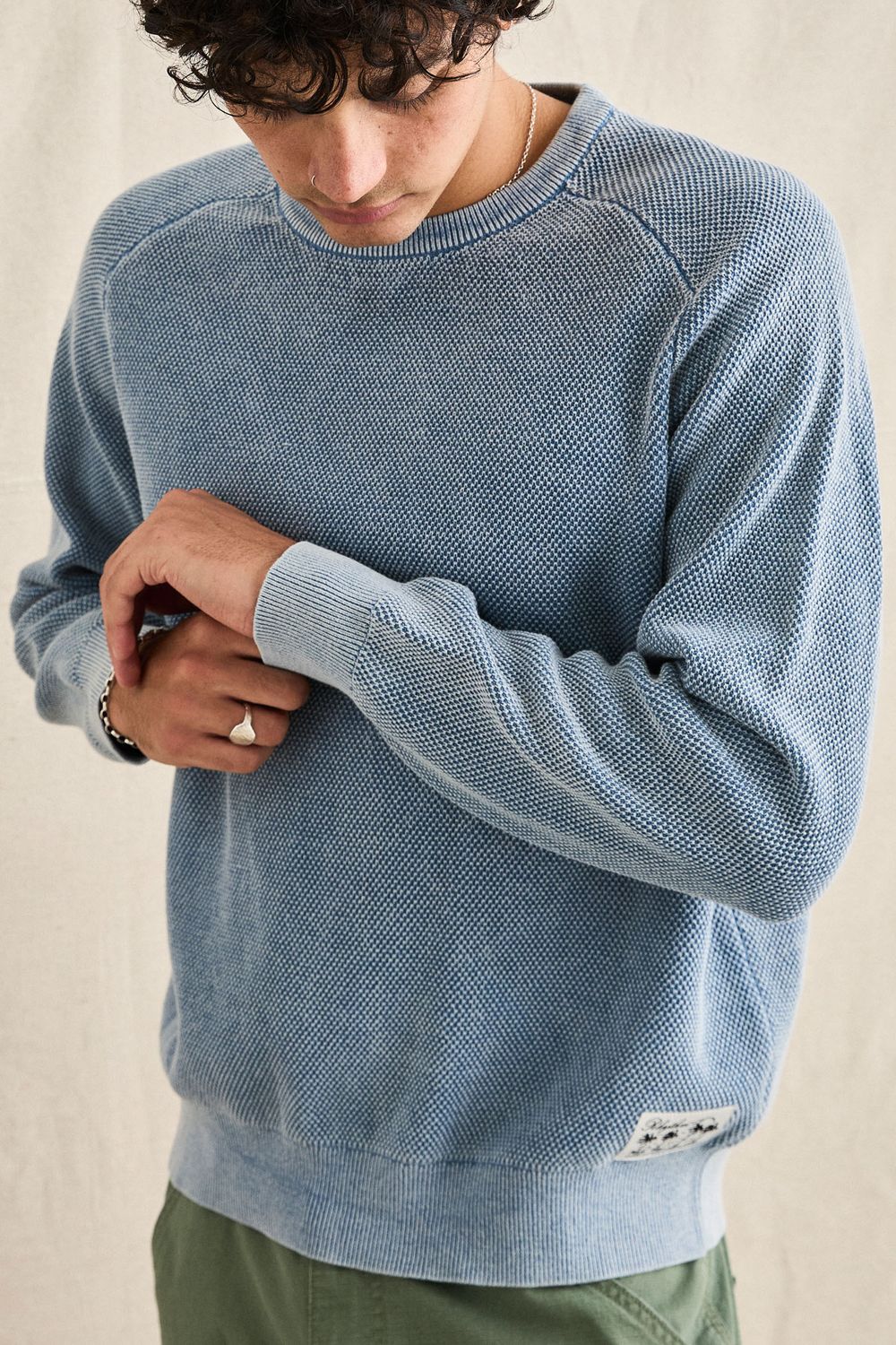 RHYTHM MENS POLU CREW KNIT - WASHED BLUE
