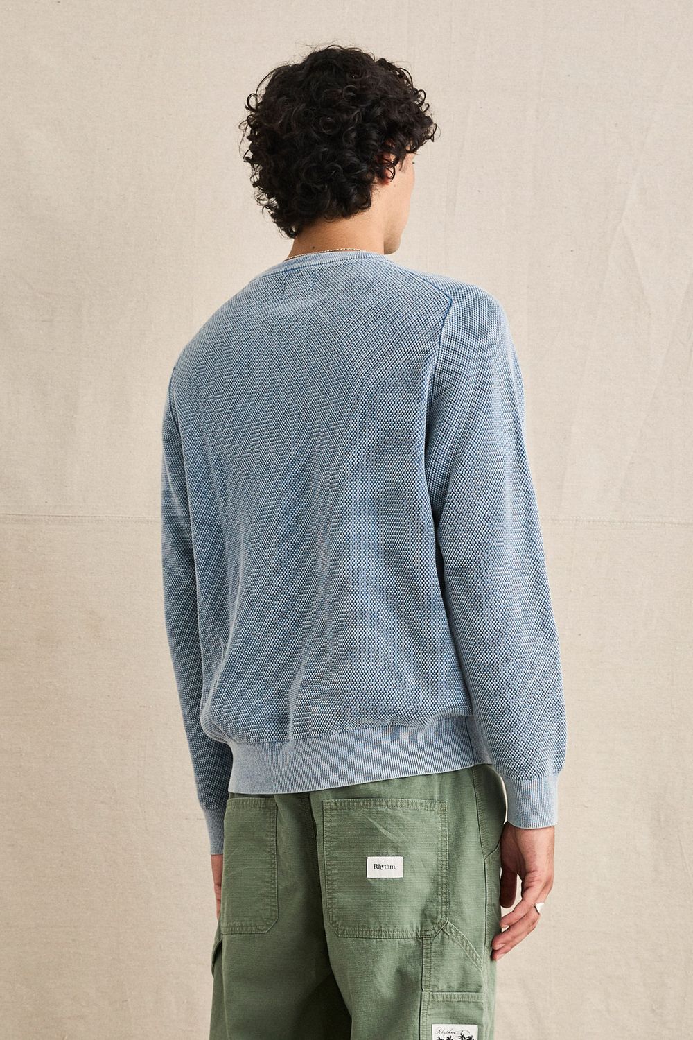 RHYTHM MENS POLU CREW KNIT - WASHED BLUE
