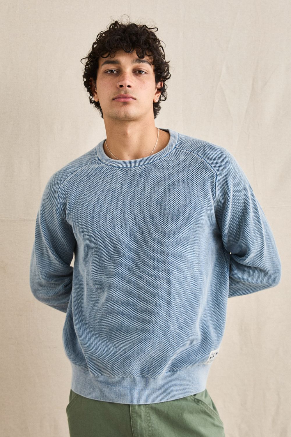RHYTHM MENS POLU CREW KNIT - WASHED BLUE