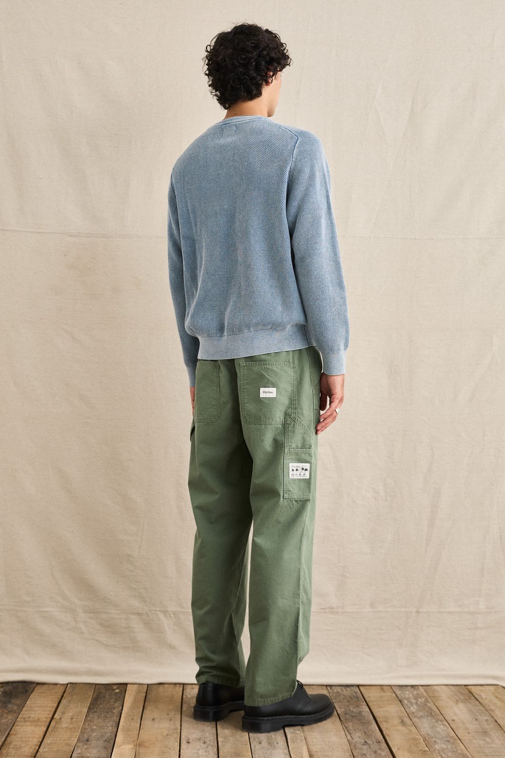 RHYTHM MENS POLU CREW KNIT - WASHED BLUE