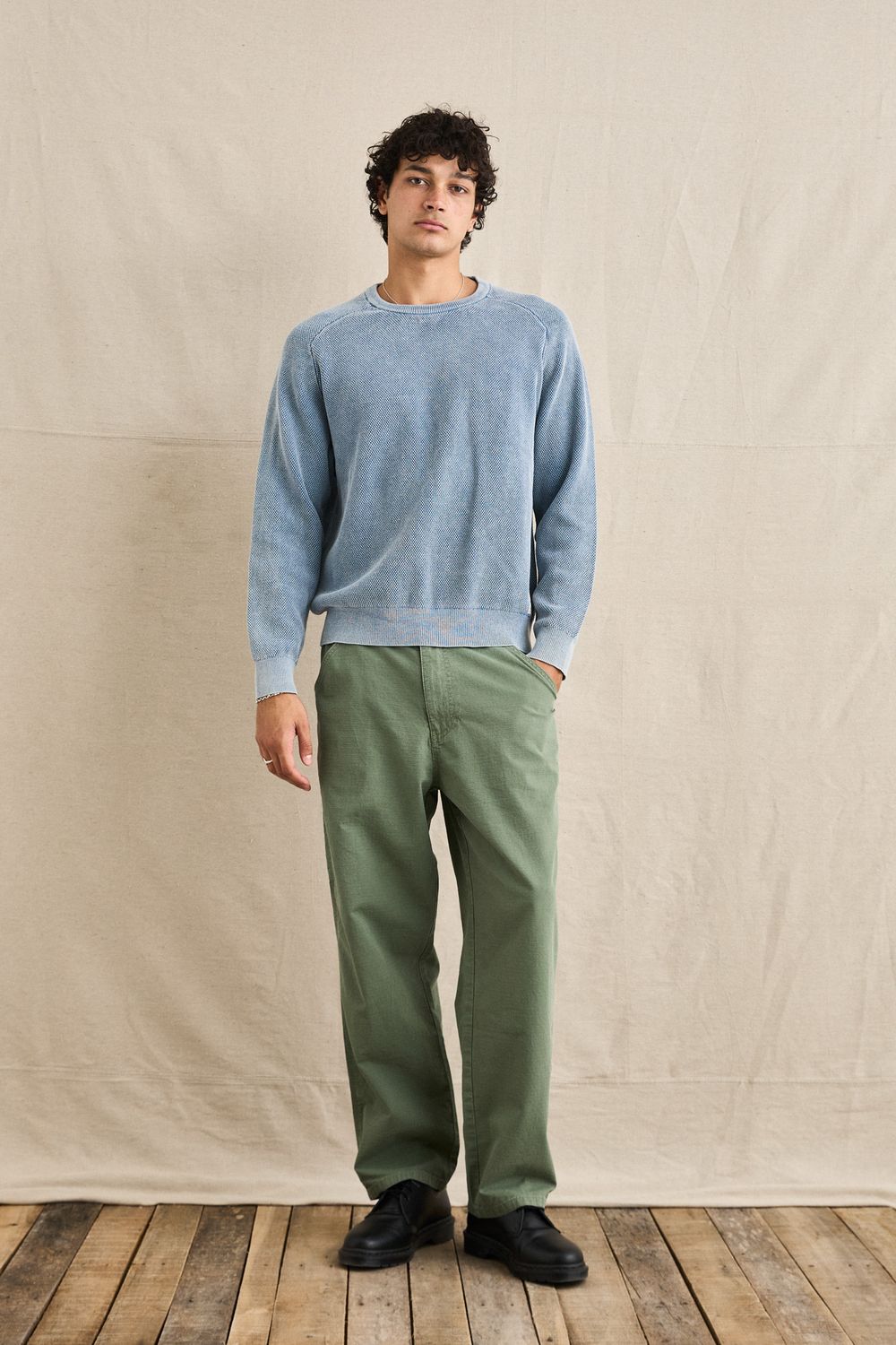 RHYTHM MENS POLU CREW KNIT - WASHED BLUE