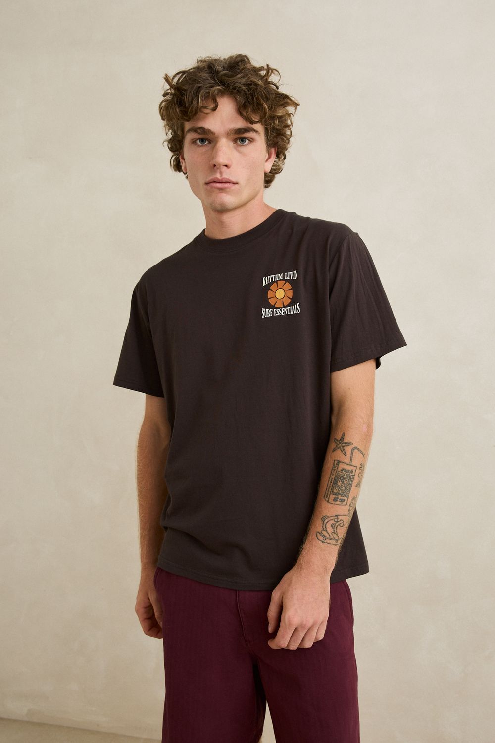 RHYTHM MENS SURF ESSENTIALS SS T-SHIRT - VINTAGE BLACK