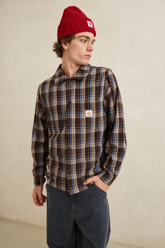 RHYTHM MENS ALEX CHECK LS SHIRT - CHESTNUT