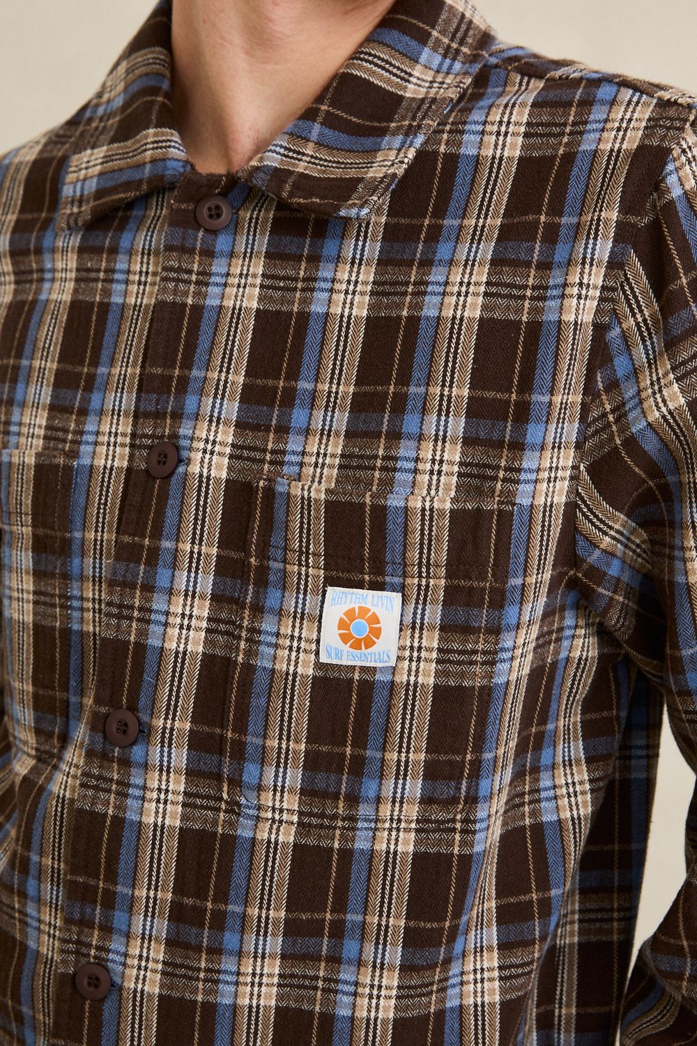 RHYTHM MENS ALEX CHECK LS SHIRT - CHESTNUT