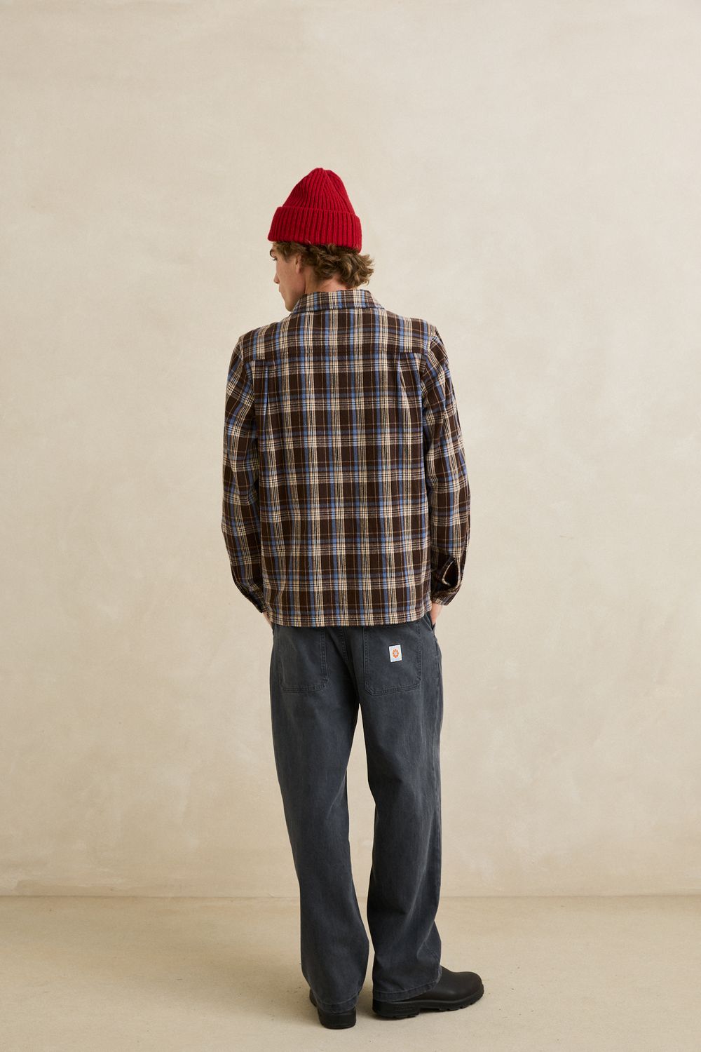 RHYTHM MENS ALEX CHECK LS SHIRT - CHESTNUT