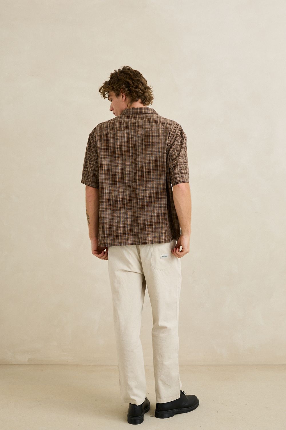 RHYTHM MENS RELAXED BRADY CHECK SS SHIRT - COFFEE