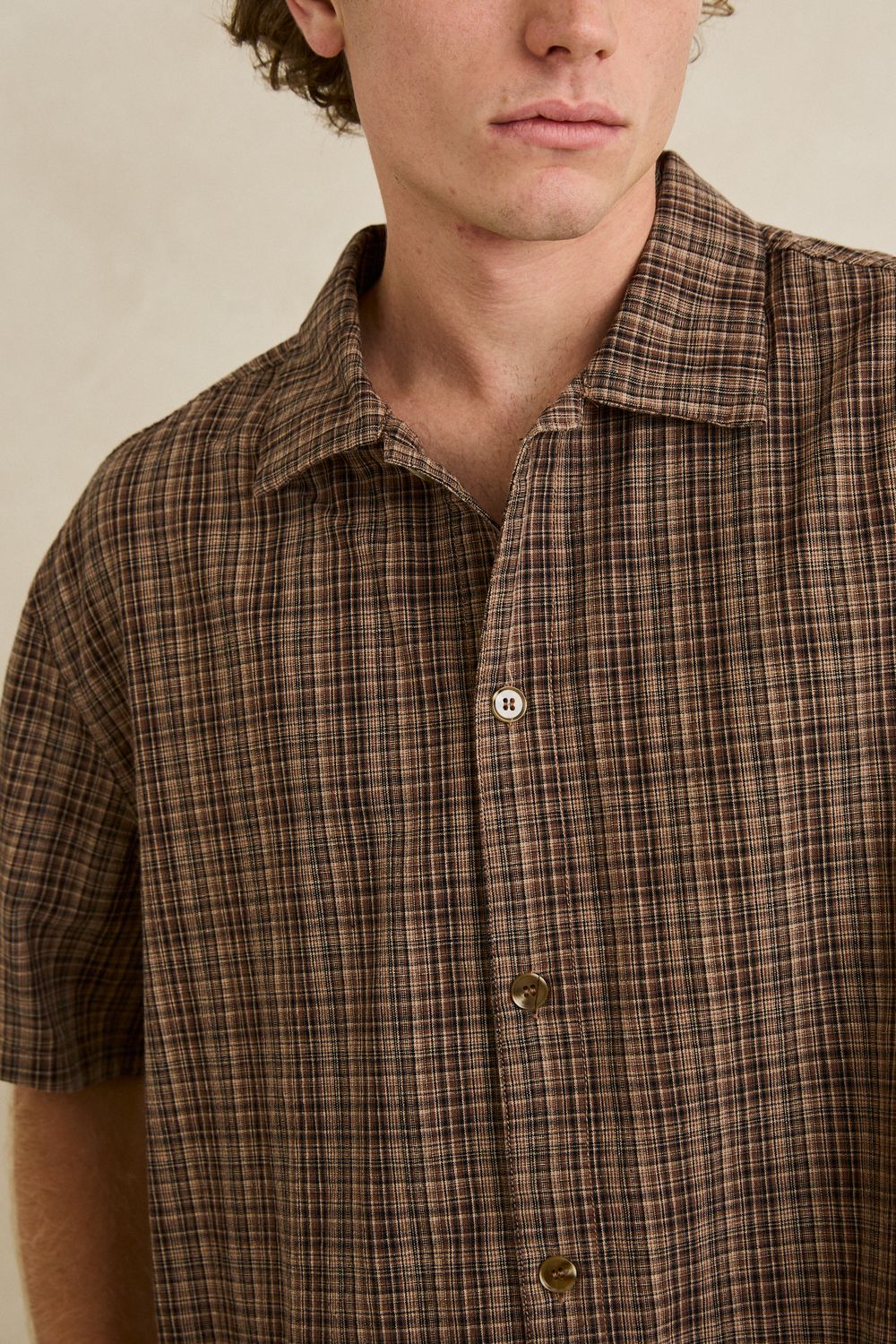 RHYTHM MENS RELAXED BRADY CHECK SS SHIRT - COFFEE