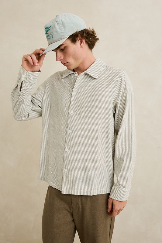 RHYTHM MENS BANK STRIPE LS SHIRT - OLIVE