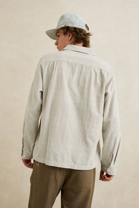 RHYTHM MENS BANK STRIPE LS SHIRT - OLIVE