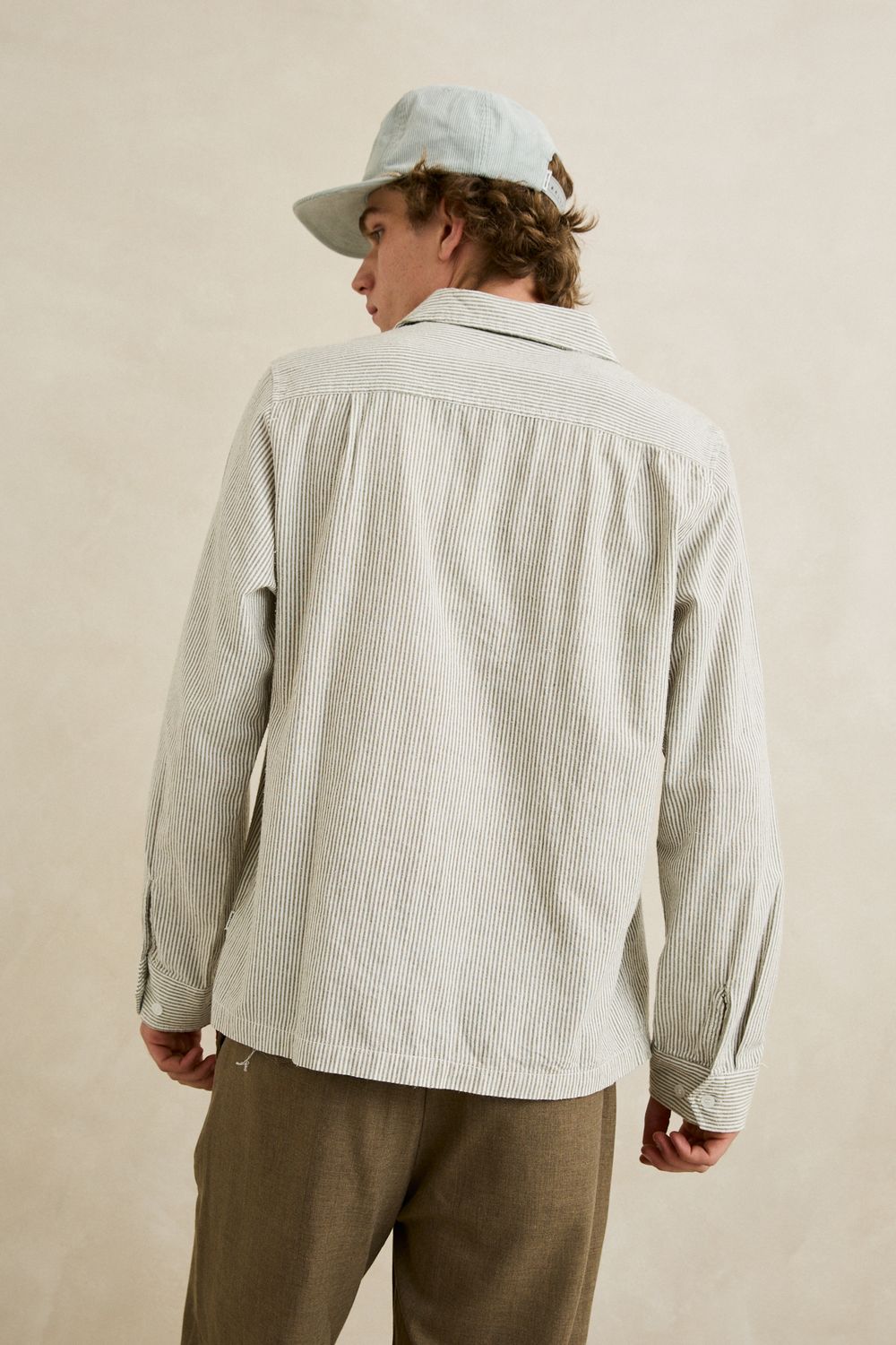 RHYTHM MENS BANK STRIPE LS SHIRT - OLIVE