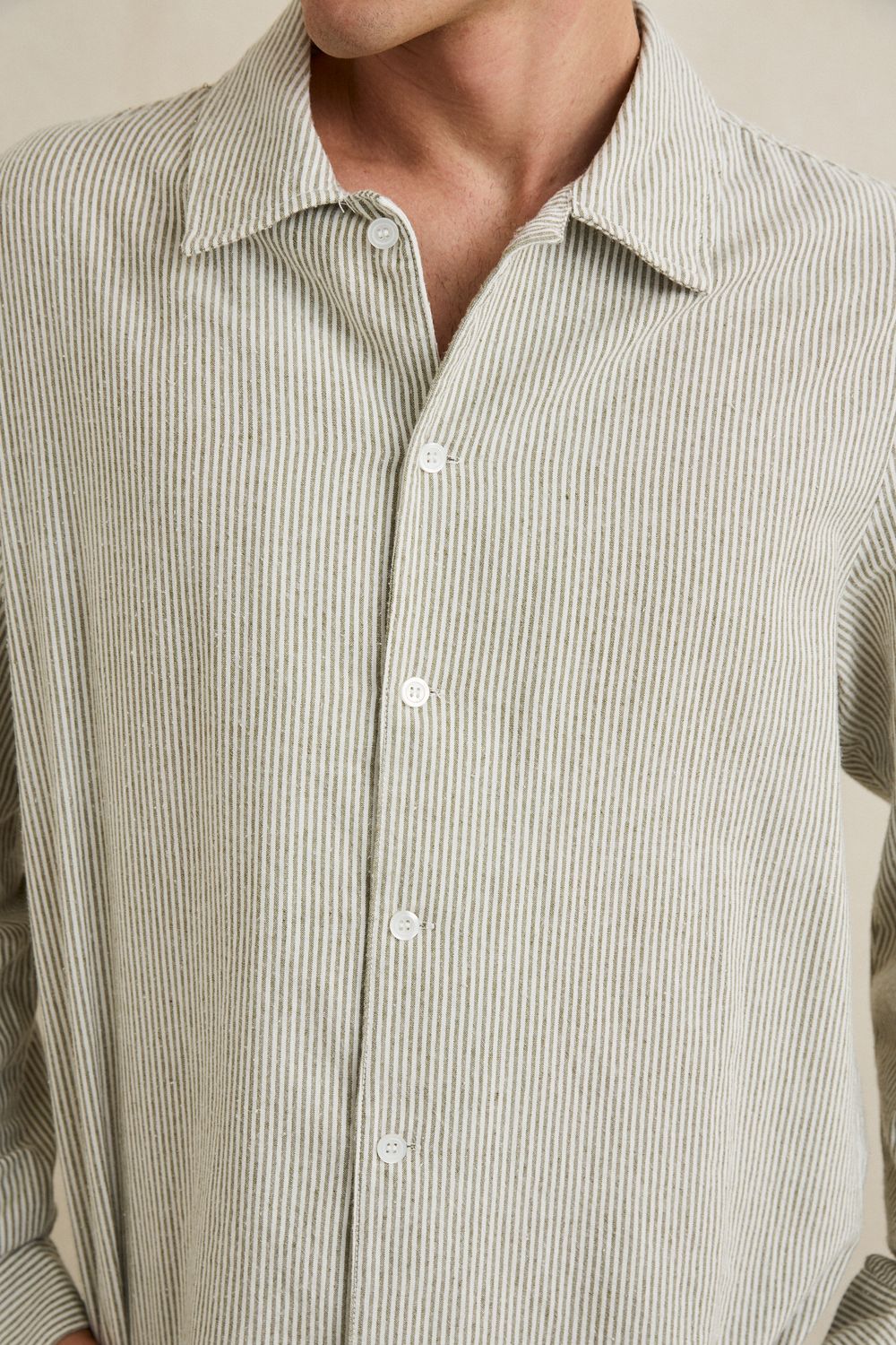 RHYTHM MENS BANK STRIPE LS SHIRT - OLIVE
