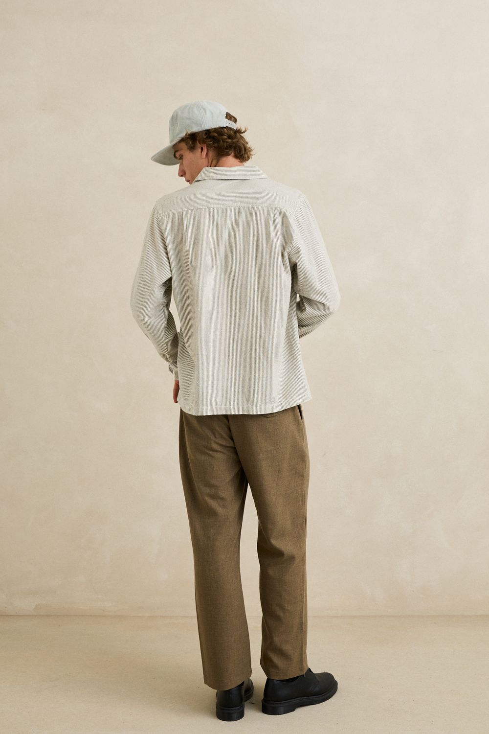 RHYTHM MENS BANK STRIPE LS SHIRT - OLIVE