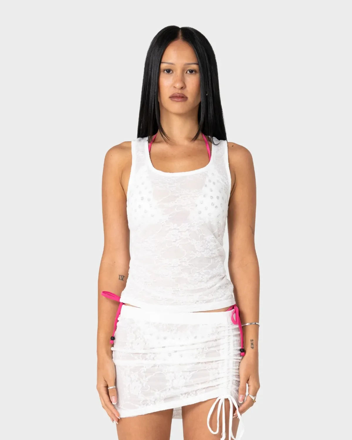 RUSTY WOMENS MISS LACE RUCHED TOP - WHITE