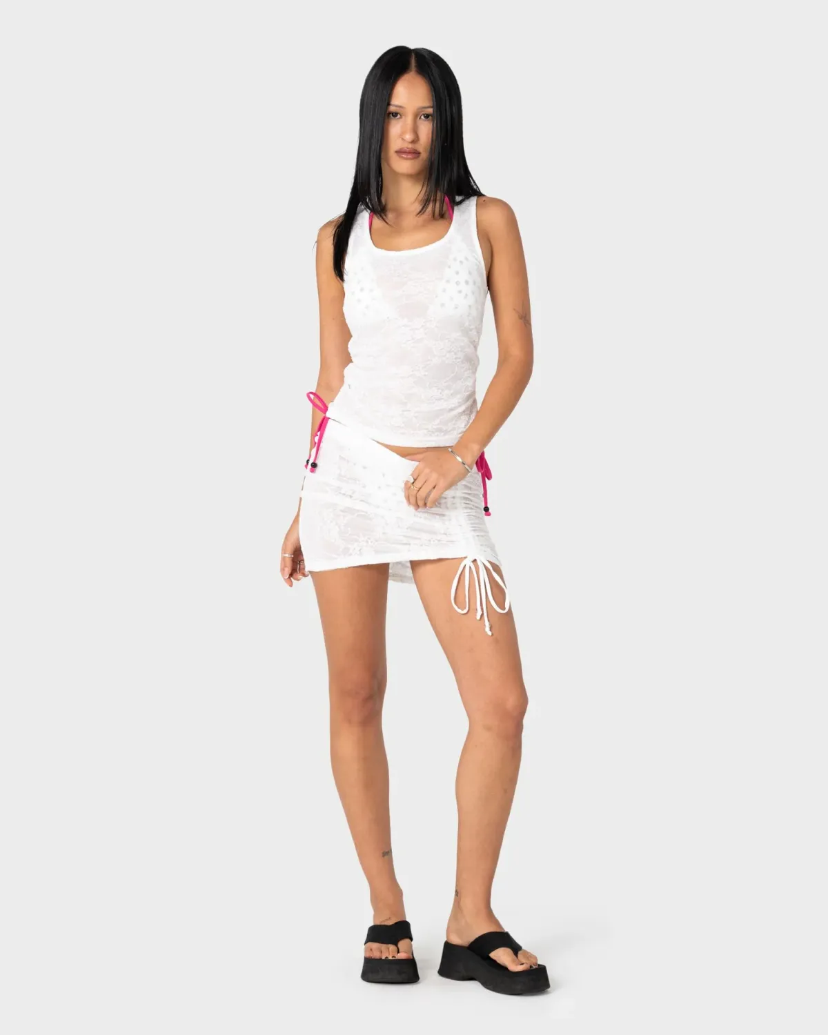 RUSTY WOMENS MISS LACE RUCHED TOP - WHITE