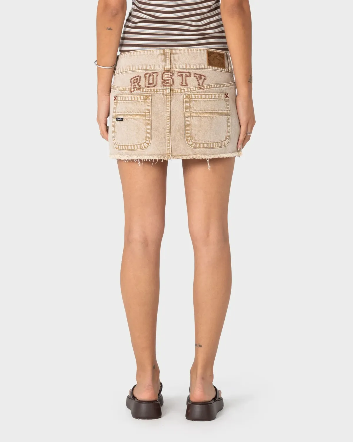 RUSTY WOMENS ROXXY COFFEE MICRO MINI SKIRT - BROWN STAIN