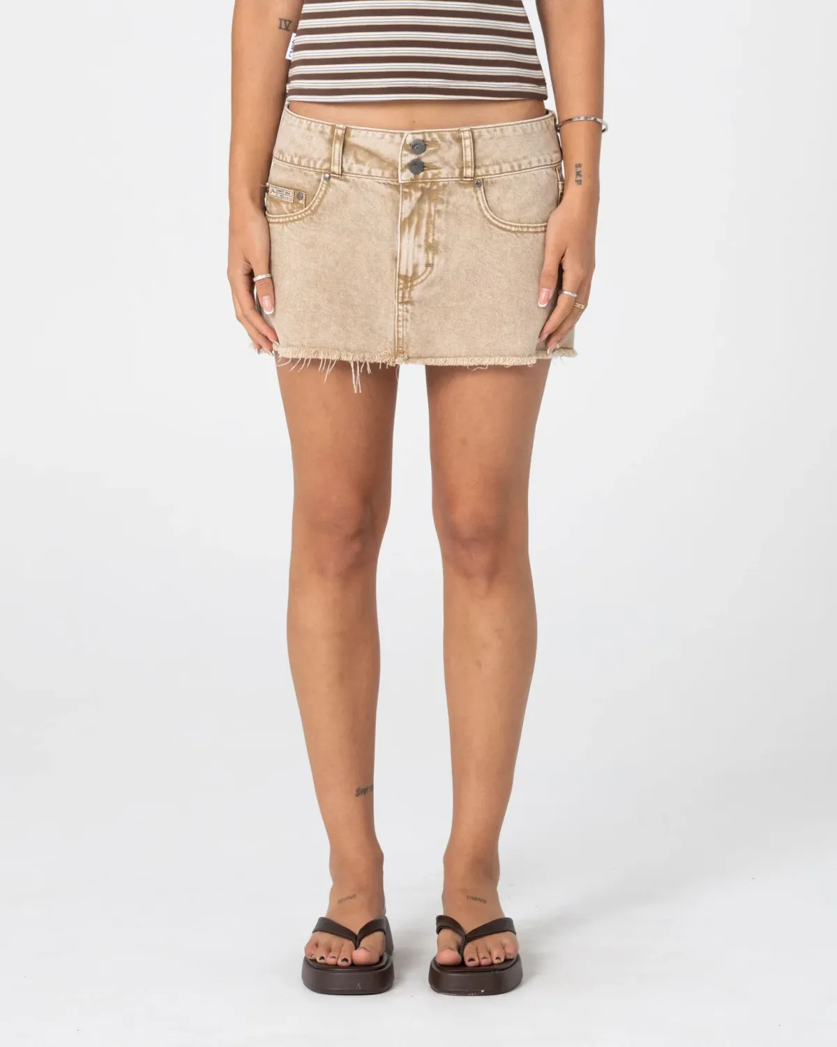 RUSTY WOMENS ROXXY COFFEE MICRO MINI SKIRT - BROWN STAIN