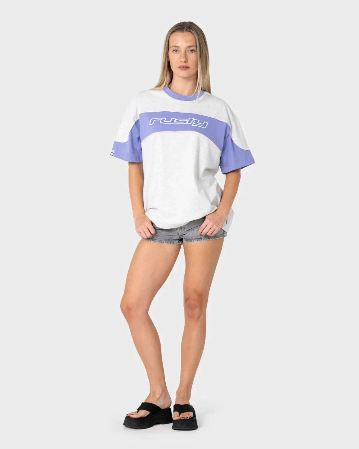 RUSTY WOMENS KINETIC OVERSIZE TEE - GREY MARLE / MULBERRY PURPLE