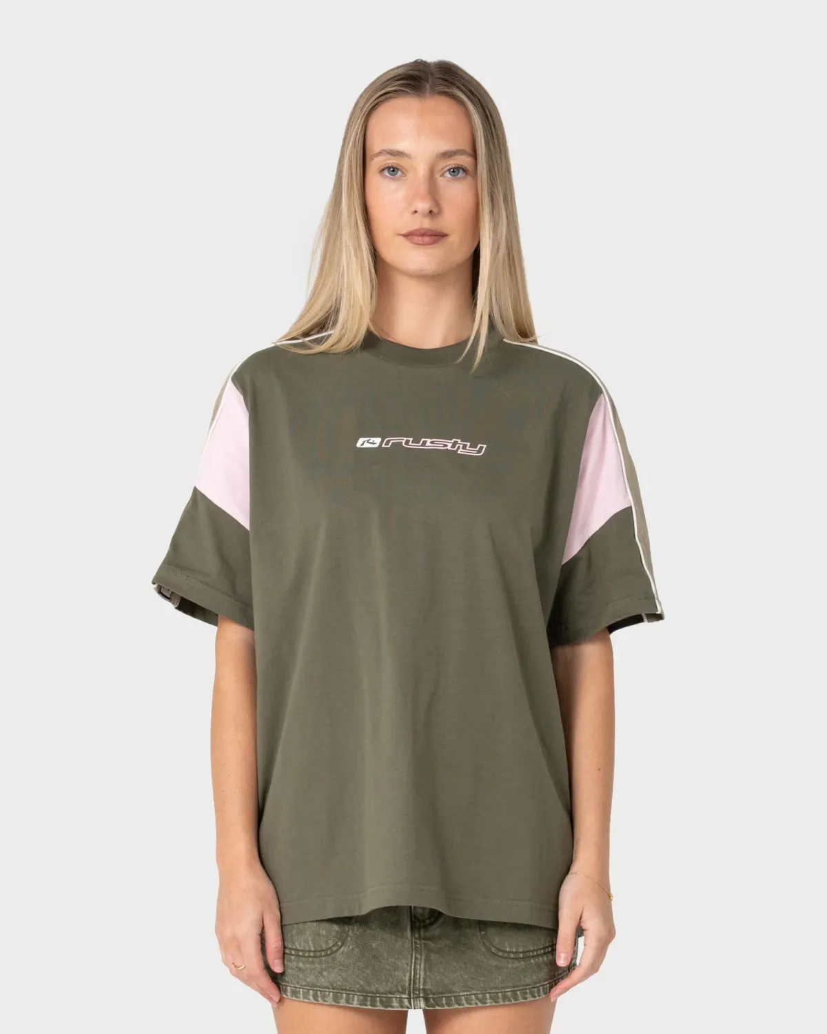 RUSTY WOMENS NEW BREAK 220 OVERSIZE TEE - SAVANNA