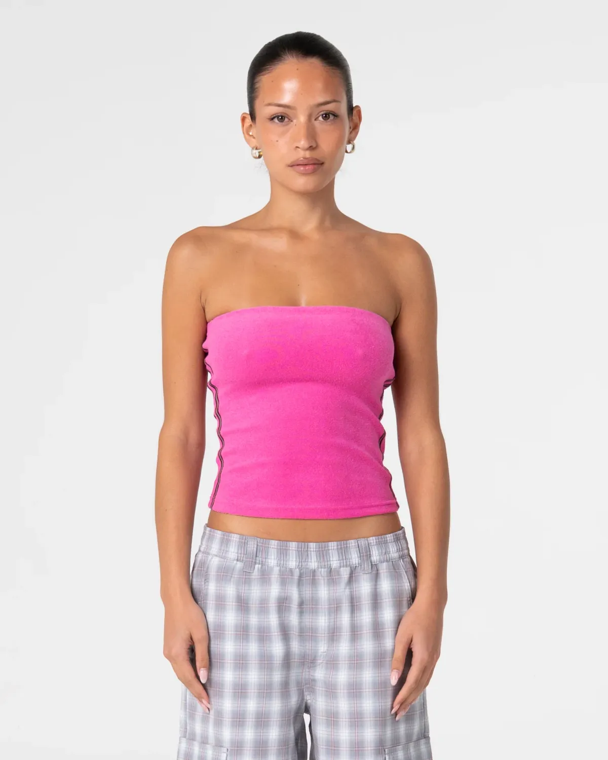 RUSTY WOMENS LAMAR TOWELLING SKIMMER TUBE TOP - FUCHSIA PINK
