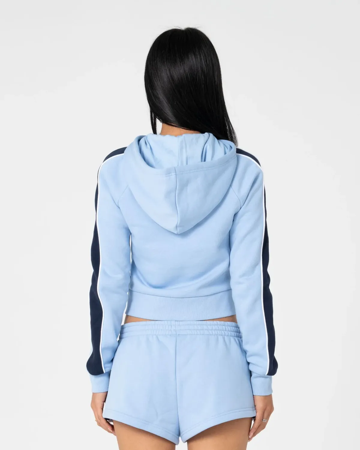 RUSTY WOMENS RETRO LINES ZIP THROUGH HOODED FLEECE - RETRO BLUE