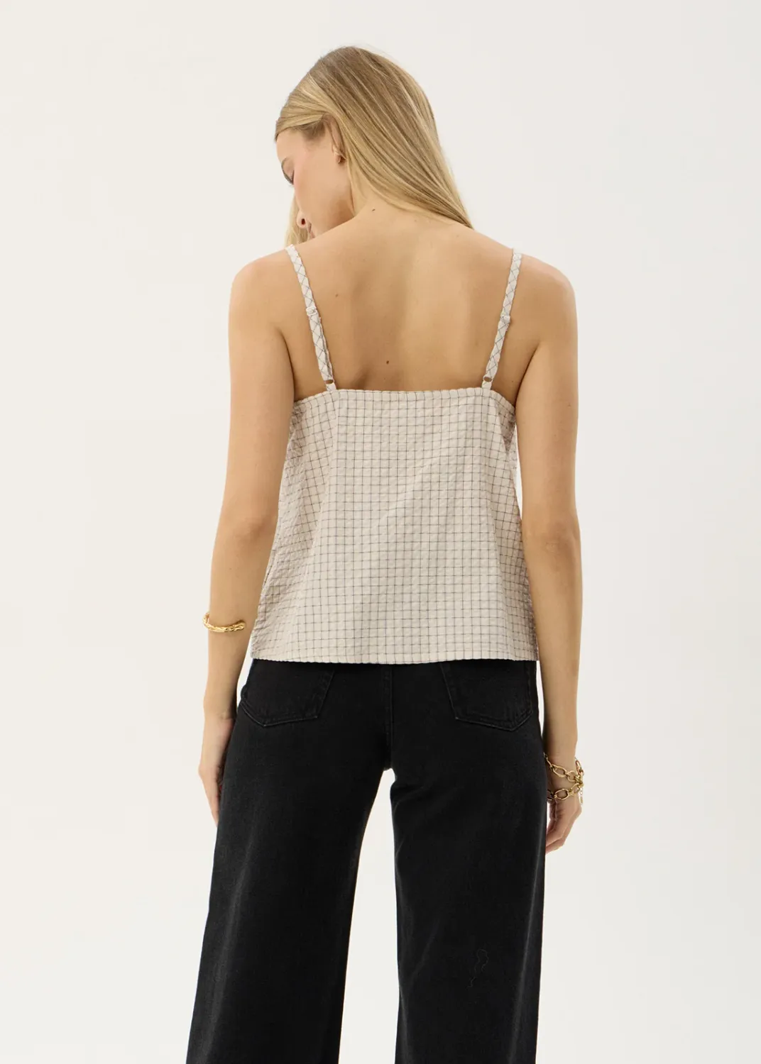 AFENDS WOMENS CANDICE - SEERSUCKER CAMI TOP - REVERB MOONBEAM CHECK