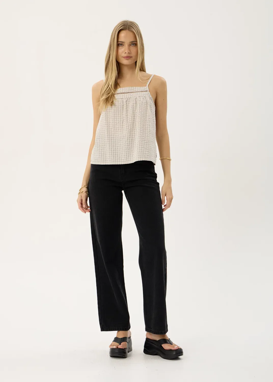 AFENDS WOMENS CANDICE - SEERSUCKER CAMI TOP - REVERB MOONBEAM CHECK