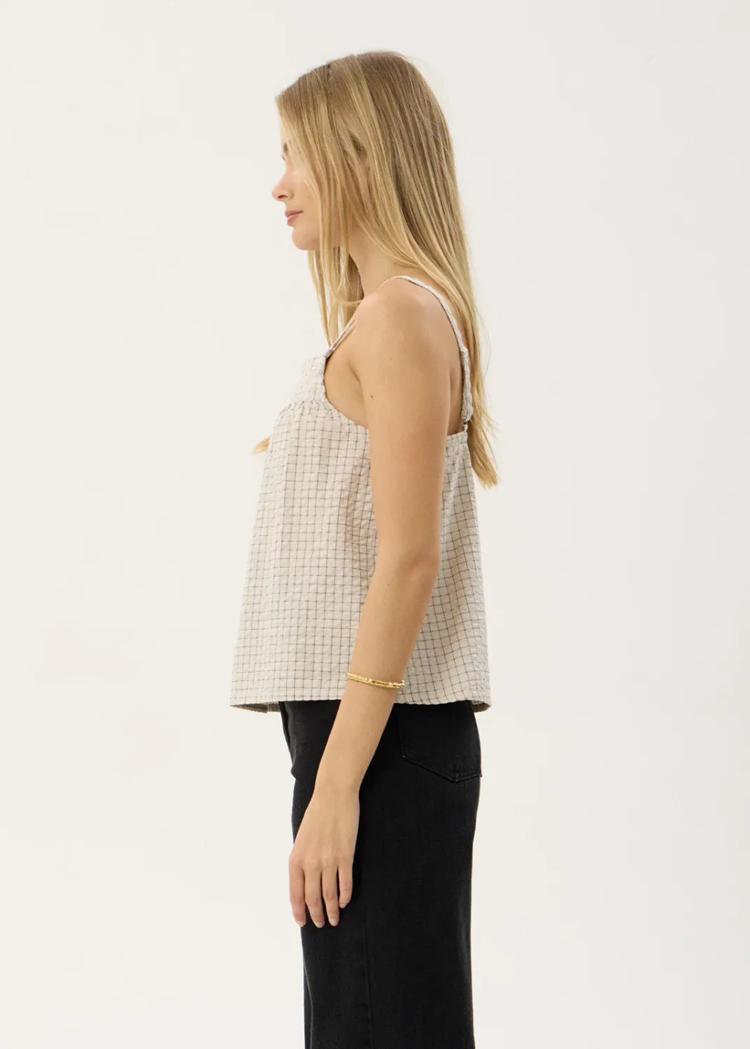 AFENDS WOMENS CANDICE - SEERSUCKER CAMI TOP - REVERB MOONBEAM CHECK