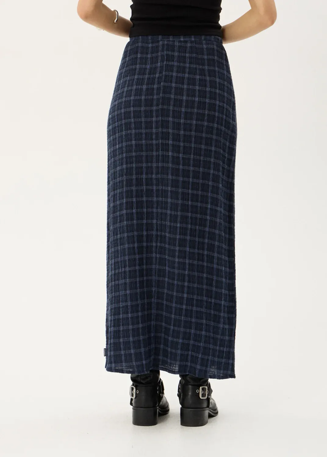 AFENDS WOMENS LITA - SEERSUCKER MAXI SKIRT - THEA MIDNIGHT CHECK