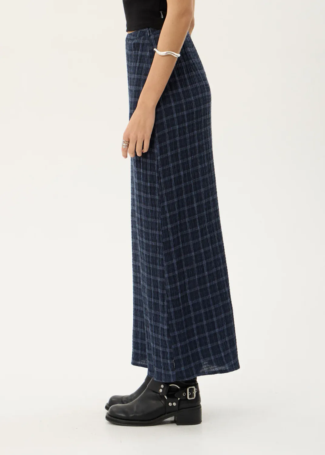 AFENDS WOMENS LITA - SEERSUCKER MAXI SKIRT - THEA MIDNIGHT CHECK