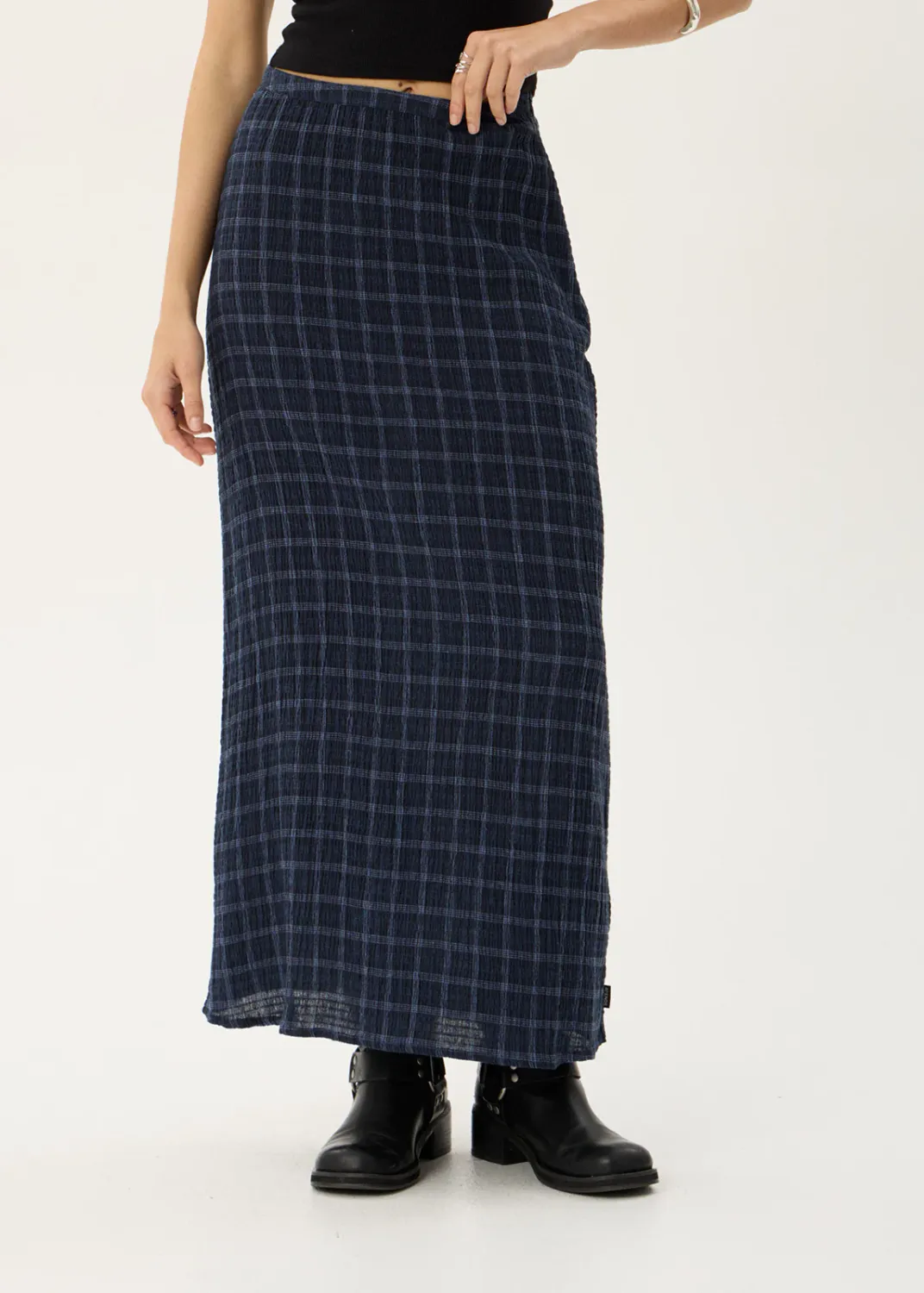 AFENDS WOMENS LITA - SEERSUCKER MAXI SKIRT - THEA MIDNIGHT CHECK
