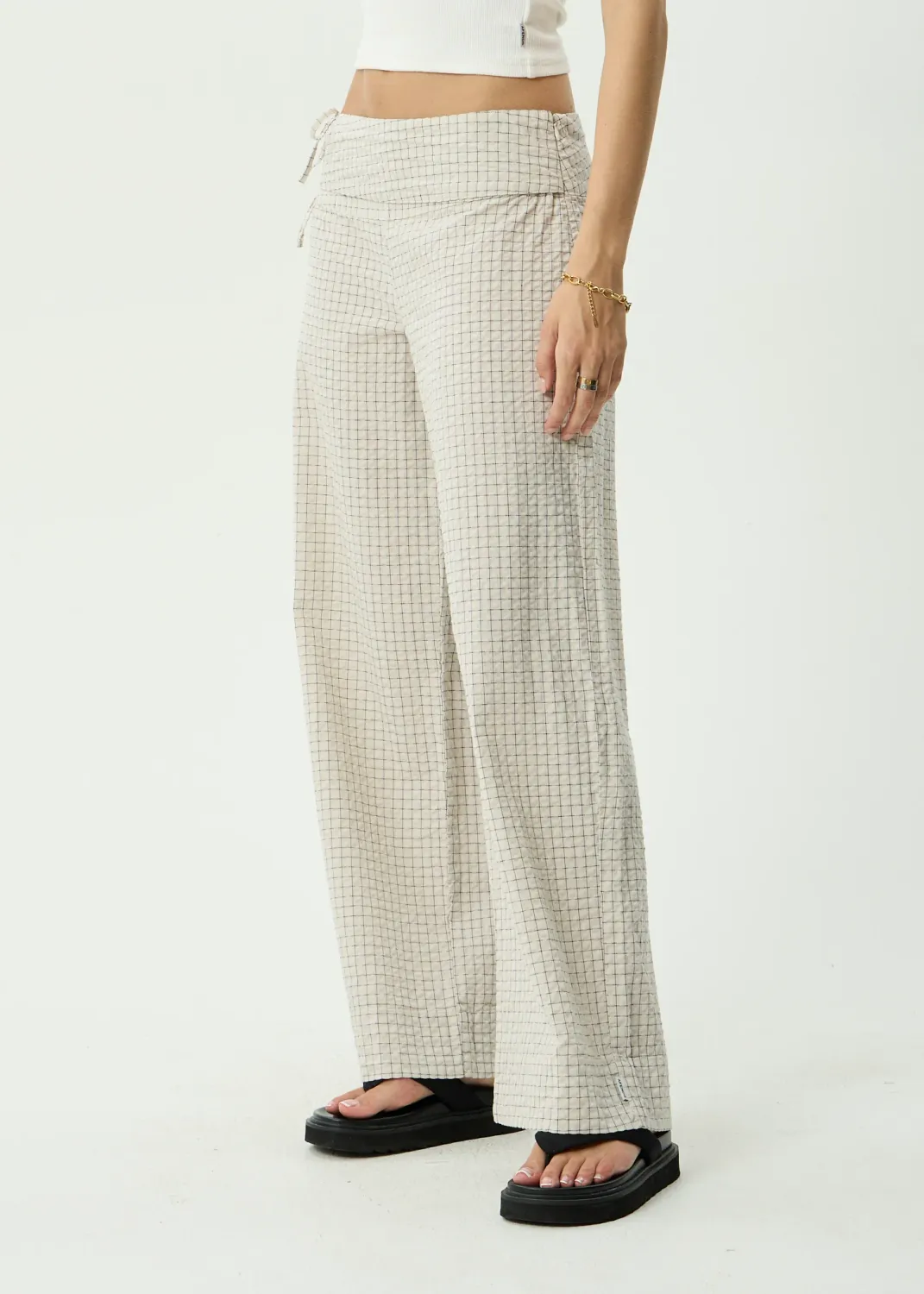 AFENDS WOMENS SOFIA - WIDE LEG PANT - REVERB MOONBEAM CHECK