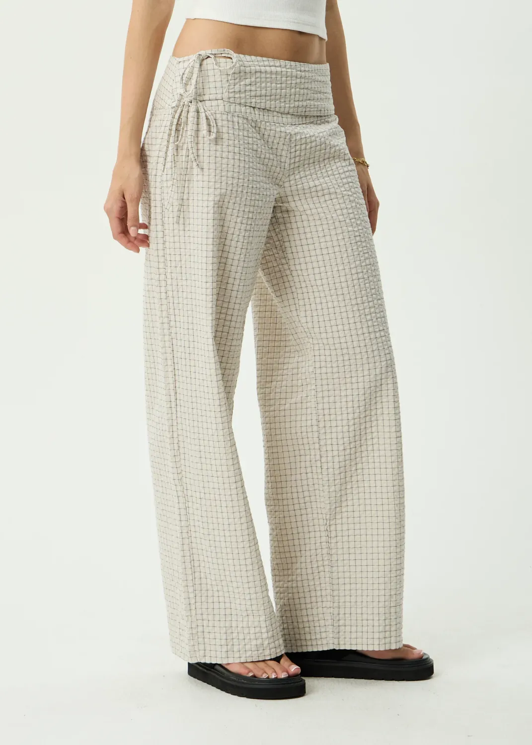 AFENDS WOMENS SOFIA - WIDE LEG PANT - REVERB MOONBEAM CHECK