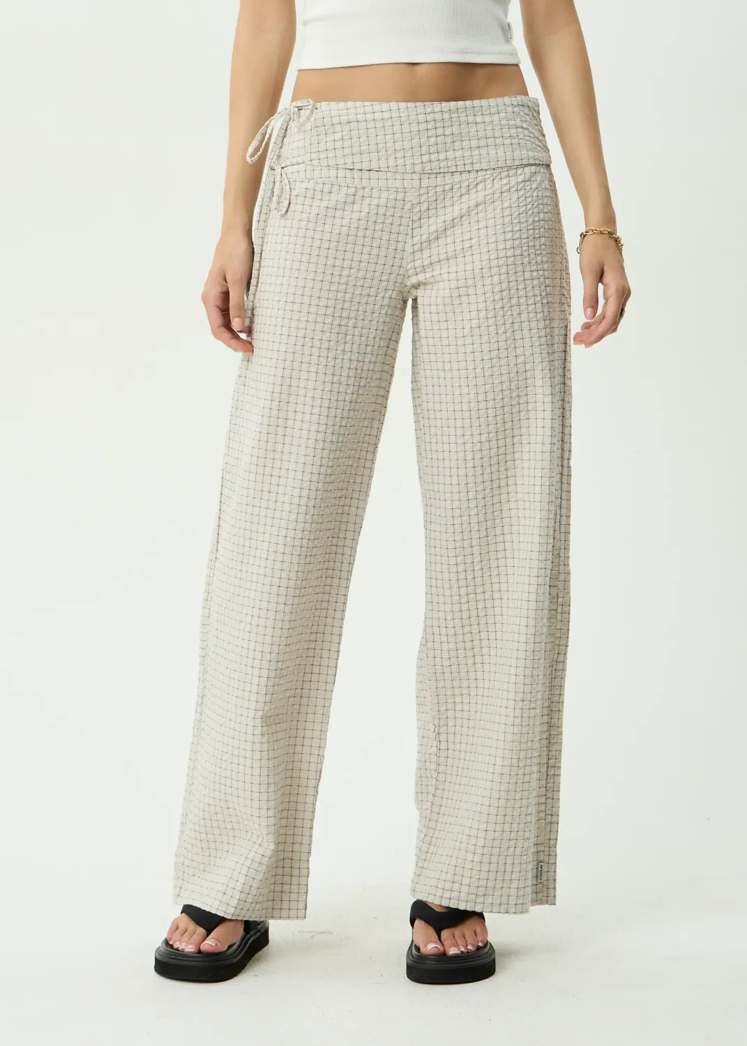AFENDS WOMENS SOFIA - WIDE LEG PANT - REVERB MOONBEAM CHECK
