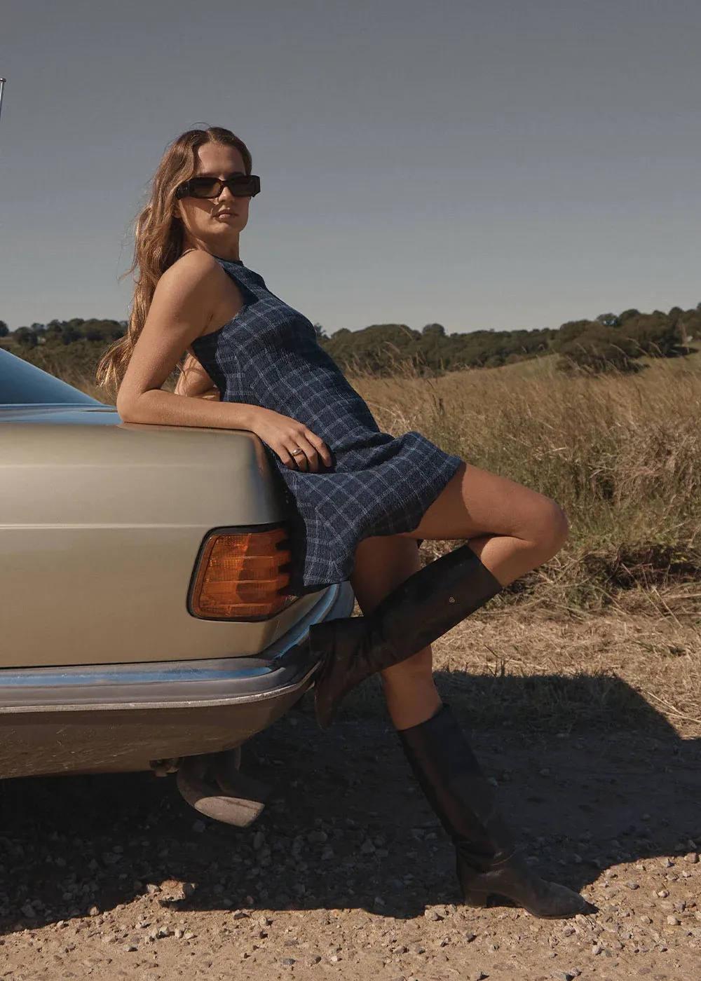 AFENDS WOMENS SAMMY - SEERSUCKER MINI DRESS - THEA MIDNIGHT CHECK