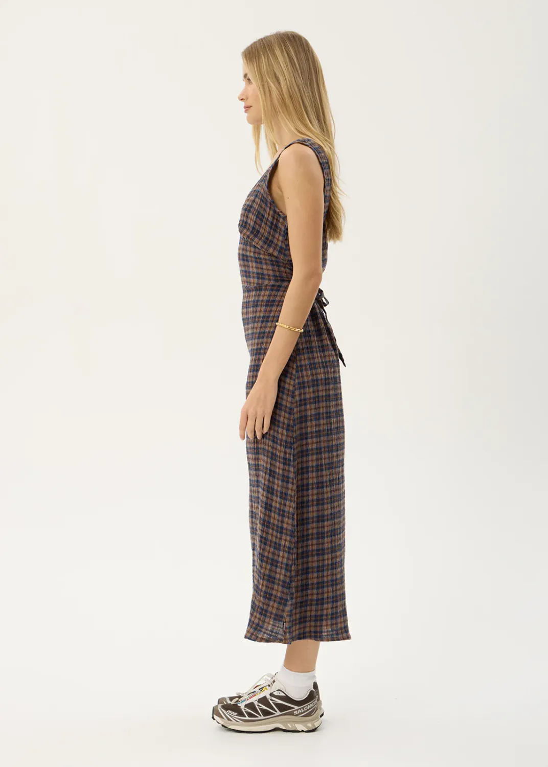 AFENDS WOMENS TULLY - SEERSUCKER MAXI DRESS - SHEV INDIGO CHECK