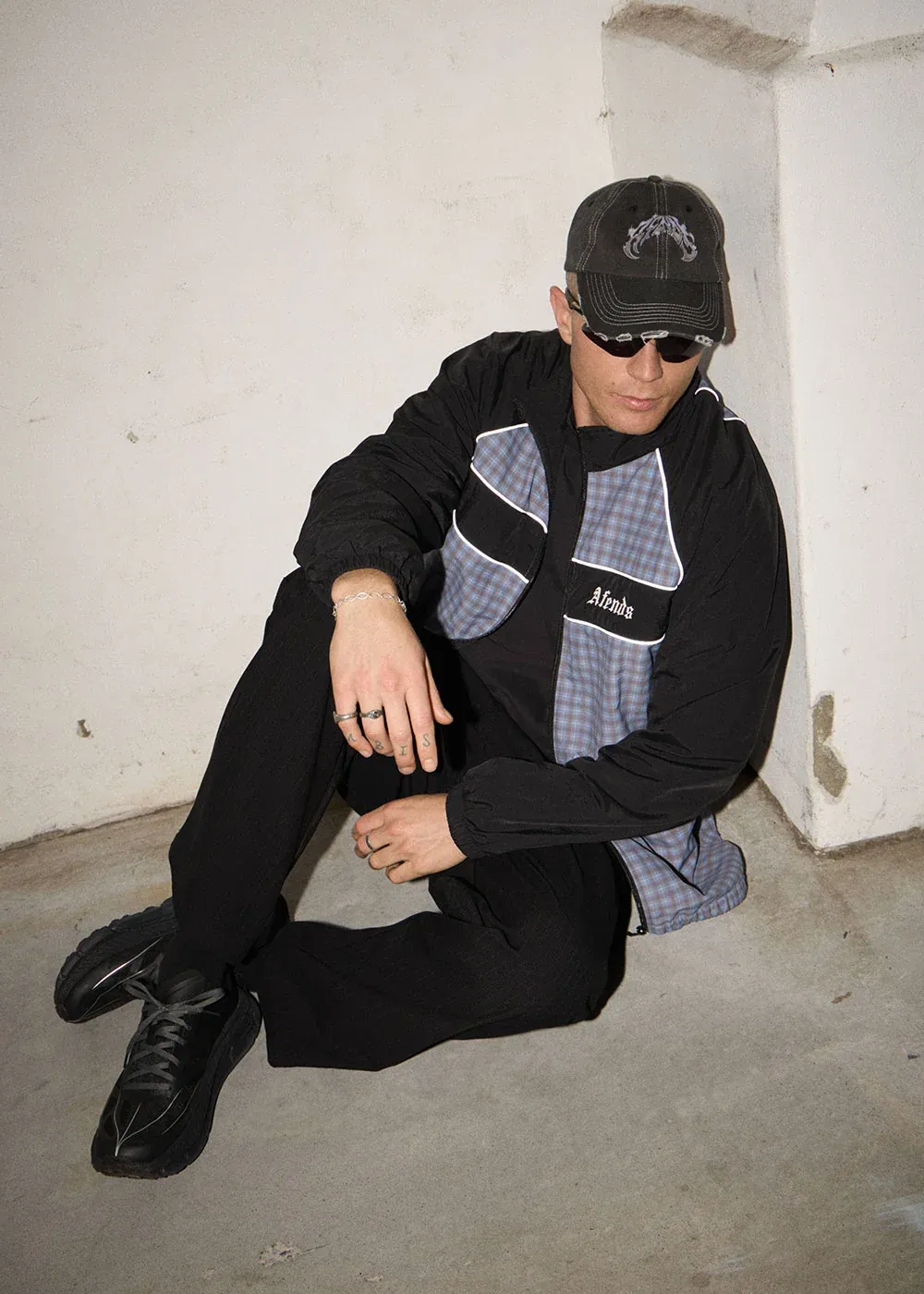 AFENDS MENS SPICY - SPORTS SPRAY JACKET - SLATE BLUE CHECK