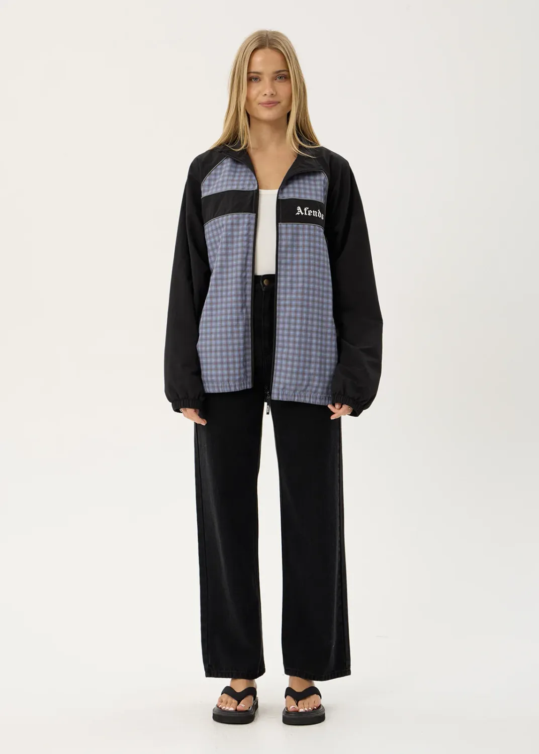 AFENDS MENS SPICY - SPORTS SPRAY JACKET - SLATE BLUE CHECK