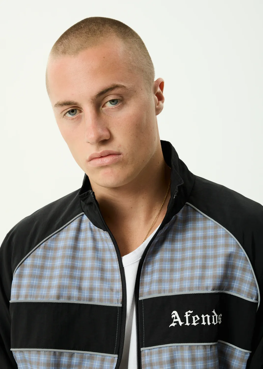 AFENDS MENS SPICY - SPORTS SPRAY JACKET - SLATE BLUE CHECK