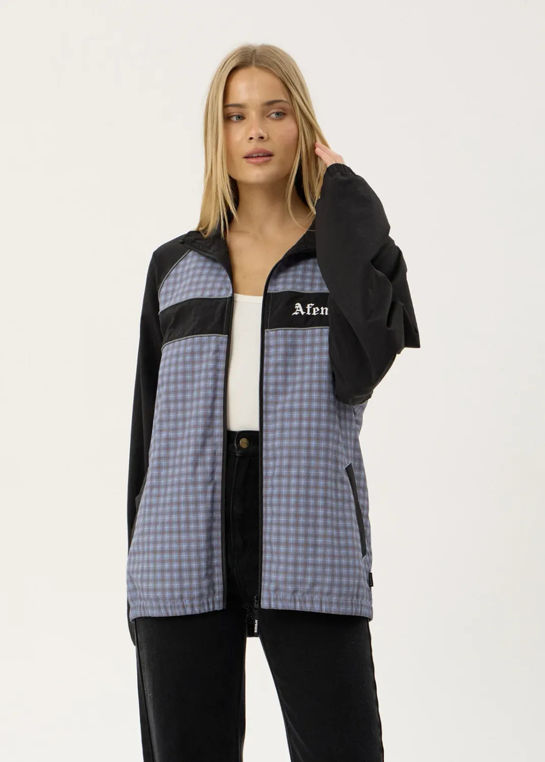 AFENDS MENS SPICY - SPORTS SPRAY JACKET - SLATE BLUE CHECK