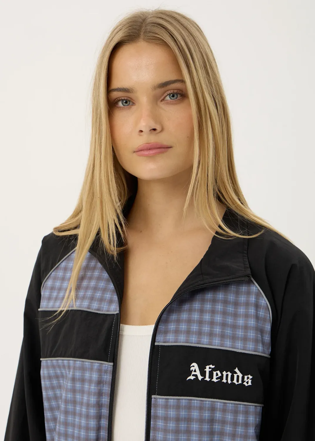 AFENDS MENS SPICY - SPORTS SPRAY JACKET - SLATE BLUE CHECK