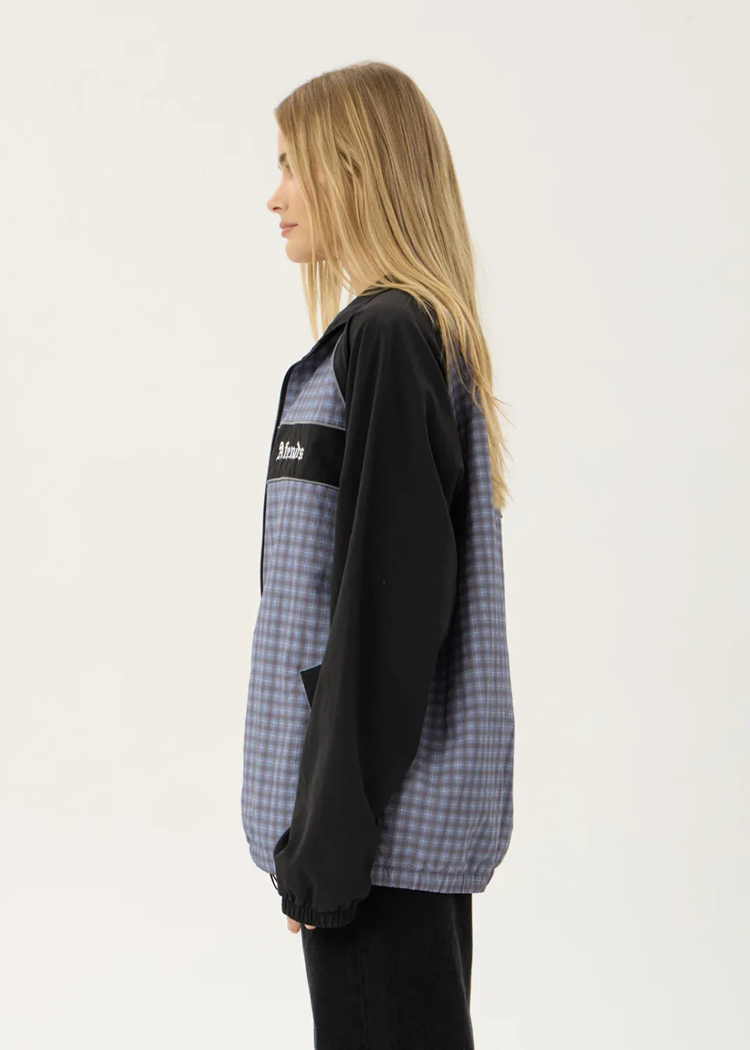 AFENDS MENS SPICY - SPORTS SPRAY JACKET - SLATE BLUE CHECK