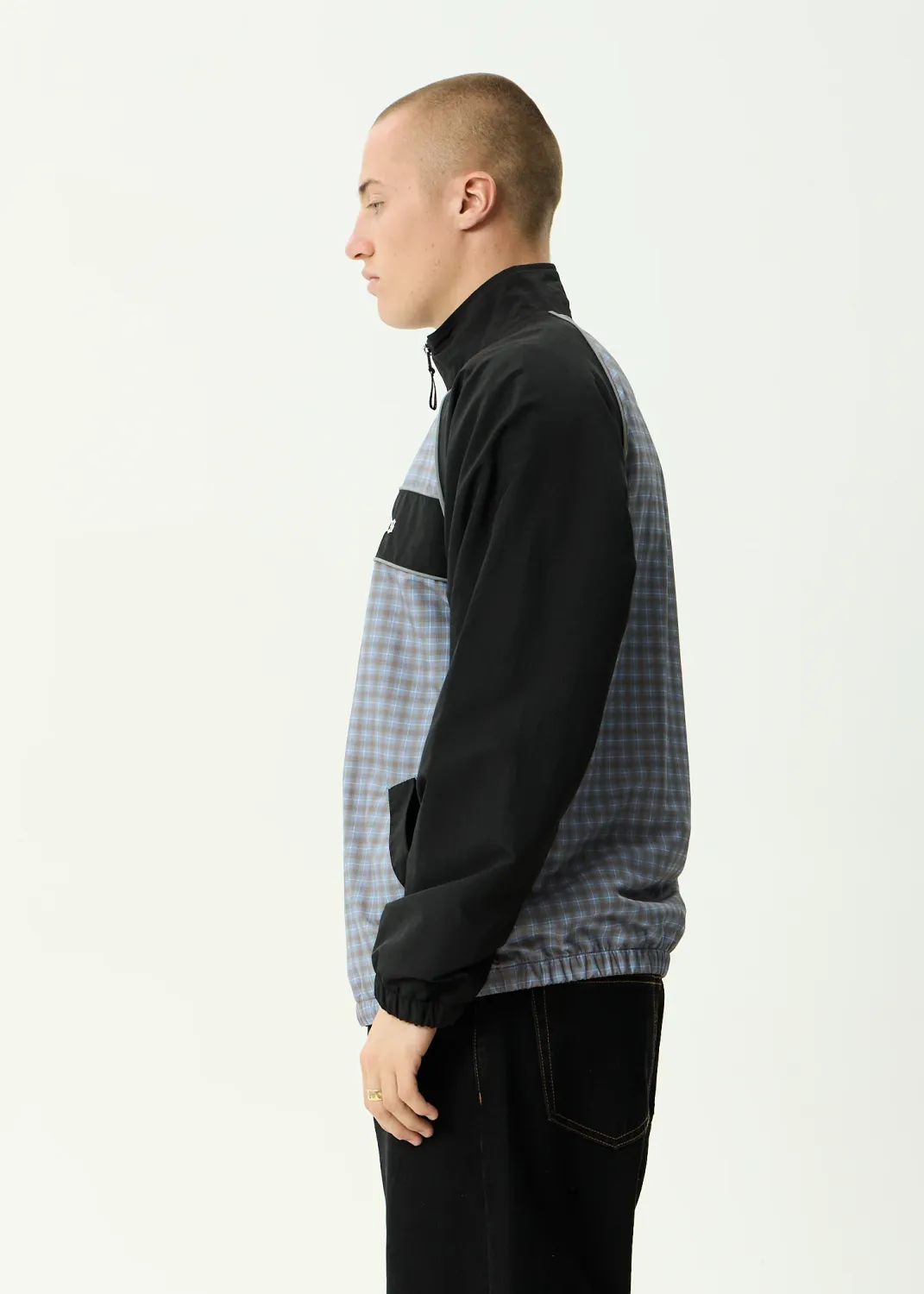 AFENDS MENS SPICY - SPORTS SPRAY JACKET - SLATE BLUE CHECK