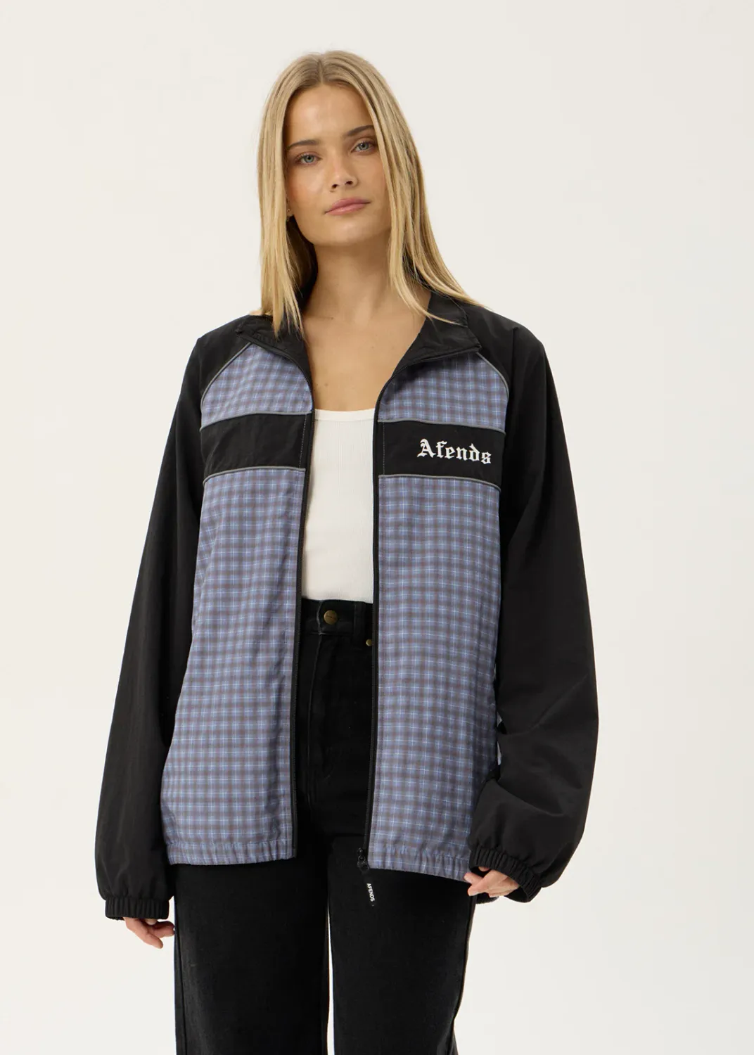 AFENDS MENS SPICY - SPORTS SPRAY JACKET - SLATE BLUE CHECK