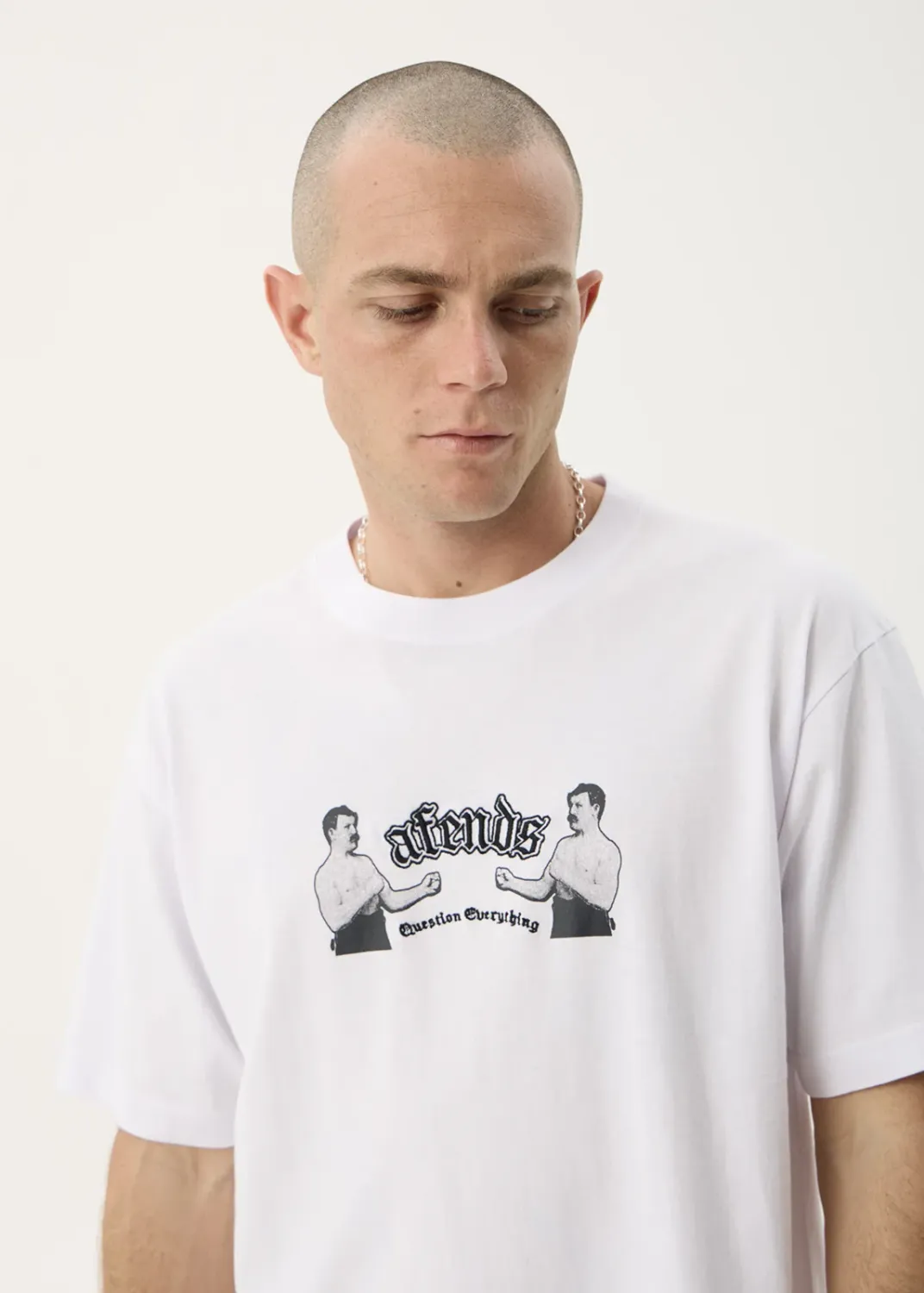 AFENDS MENS STICK EM UP - BOXY TEE - WHITE