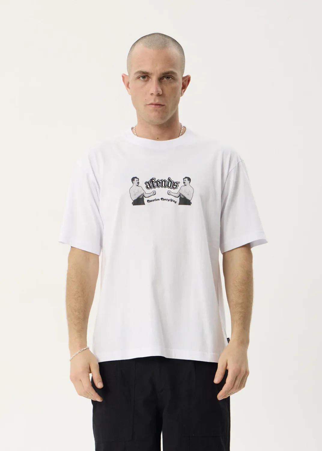 AFENDS MENS STICK EM UP - BOXY TEE - WHITE