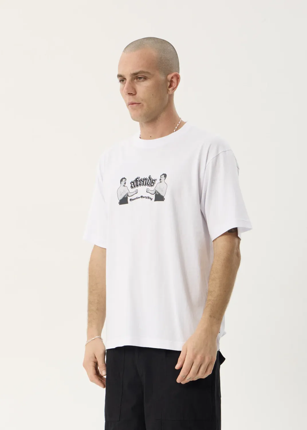 AFENDS MENS STICK EM UP - BOXY TEE - WHITE