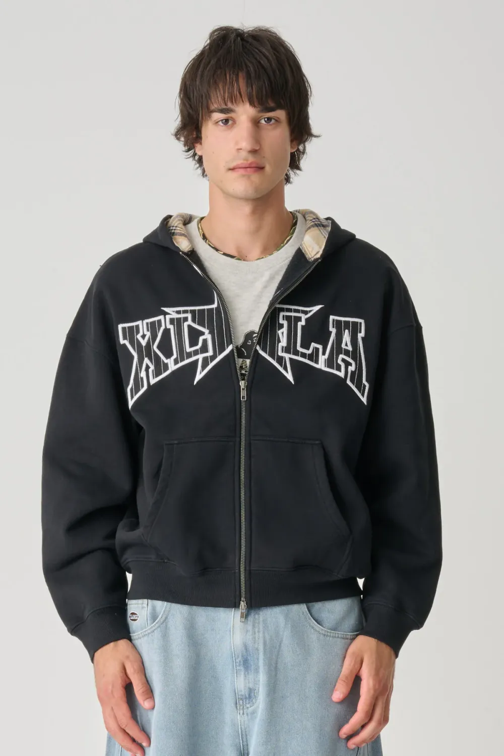 X LARGE MENS LA STAR GORILLA FIT ZIP HOOD - BLACK